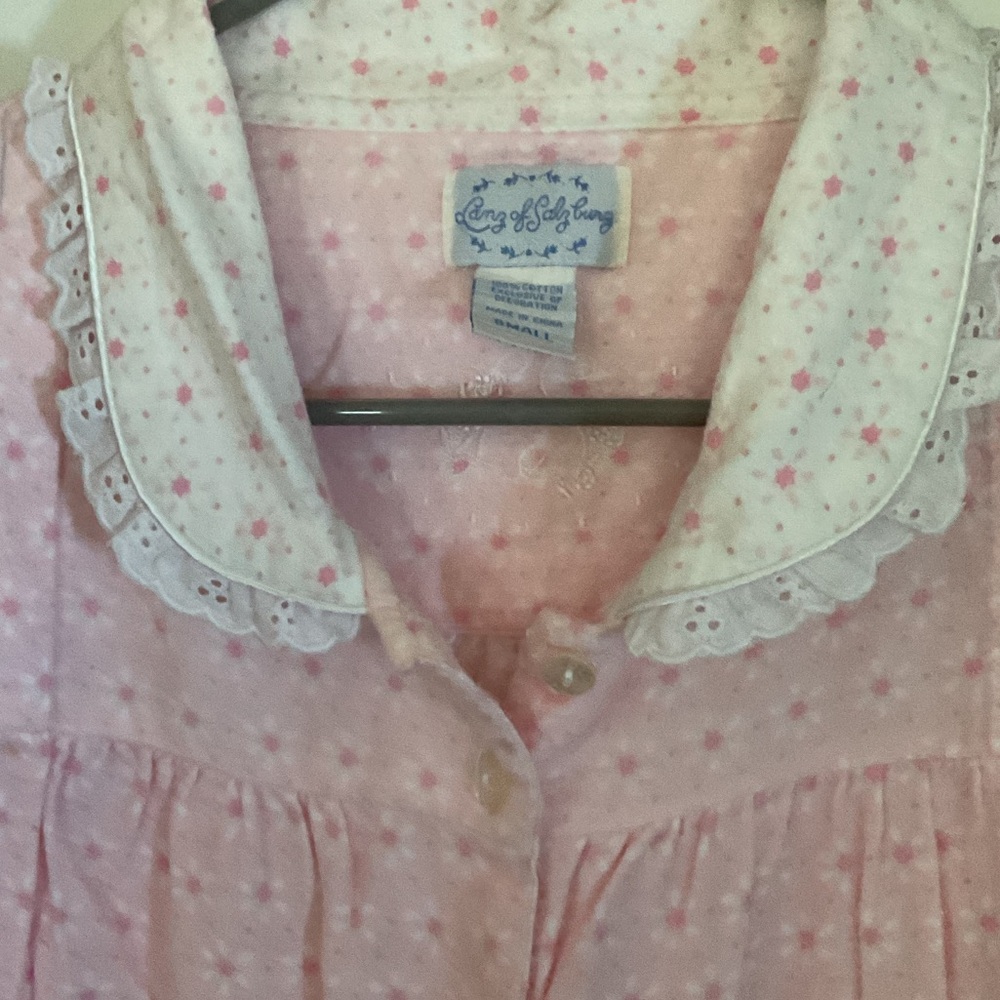 Pink and White Flannel Floral Nightgown Lanz of Salzburg